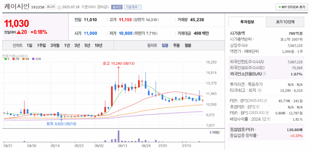 지역화폐 관련주 케이사인 주가 차트